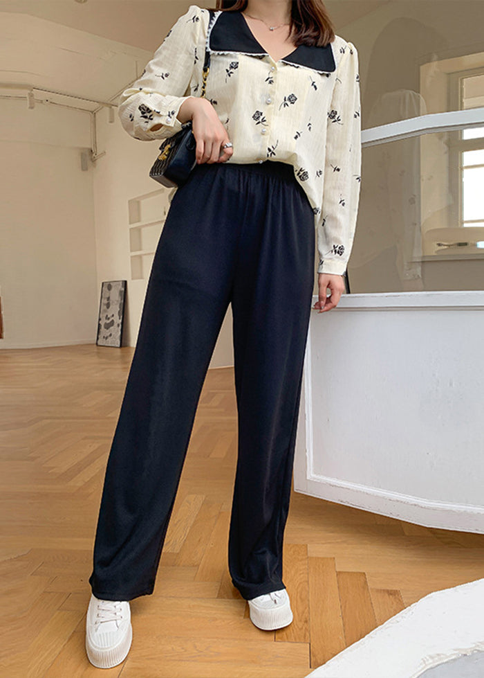 Black Oversized Draping Spandex Wide Leg Pants Fall