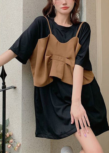 Black Oversized Patchwork Cotton Maxi Dresses Summer