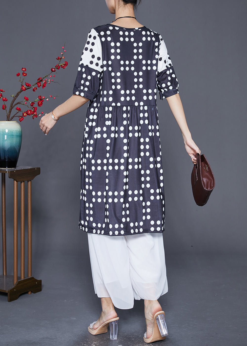 Black Oversized Patchwork Dot Chiffon Dresses Summer