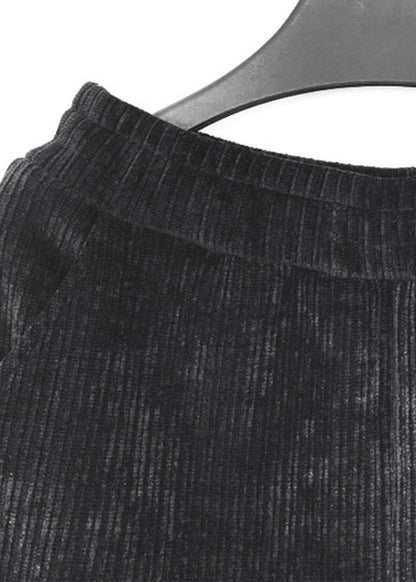 Black Oversized Pockets Warm Fleece Corduroy Pants Winter