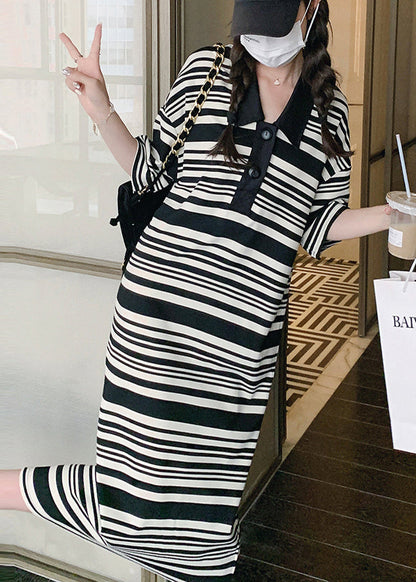 Black Oversized Striped Cotton Dresses Summer