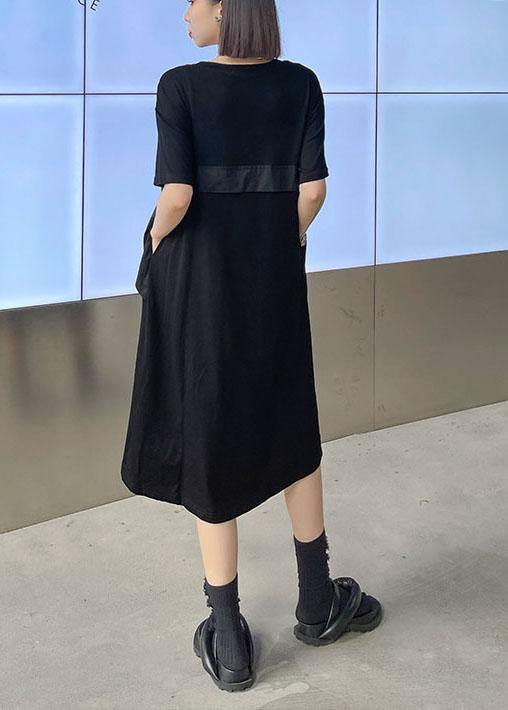 Black Patchwork Button Pockets Summer Vacation Dresses