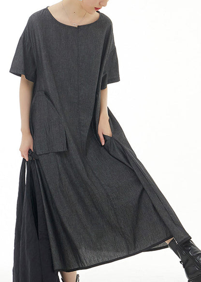 Black Patchwork Cotton Long Dress Summer