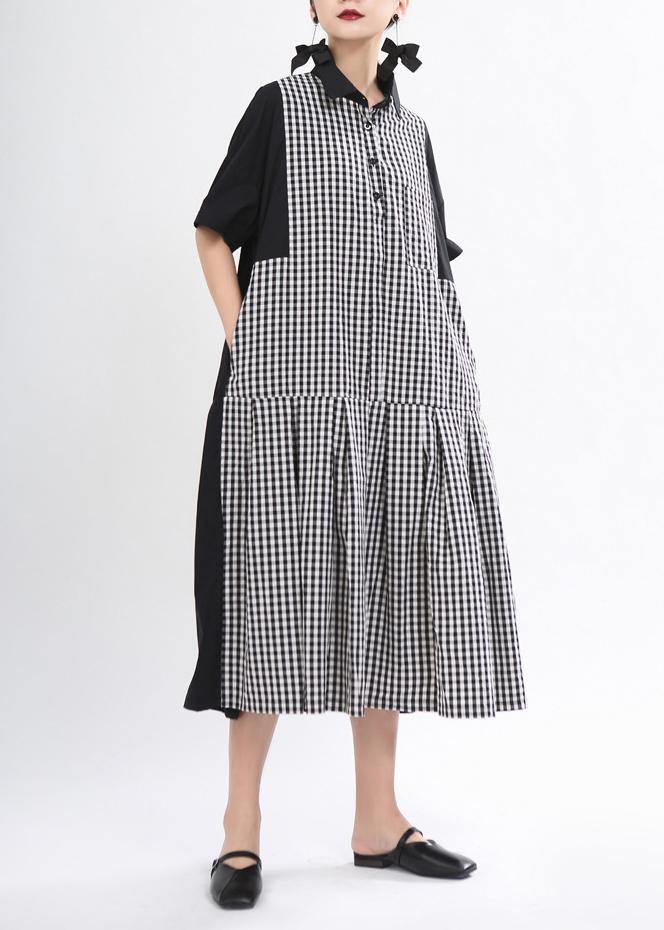 Black Peter Pan Collar Plaid Summer Cotton Dress