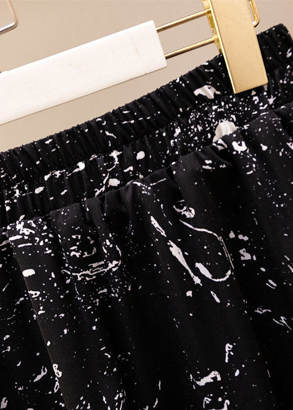 Black Print Elastic Waist Patchwork Chiffon Skirts Summer