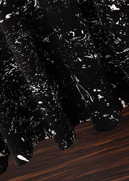 Black Print Elastic Waist Patchwork Chiffon Skirts Summer