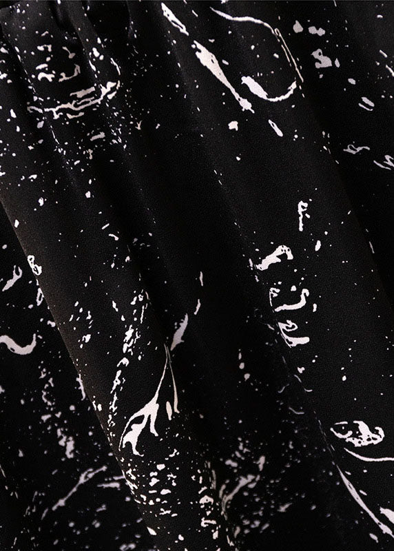 Black Print Elastic Waist Patchwork Chiffon Skirts Summer