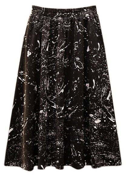 Black Print Elastic Waist Patchwork Chiffon Skirts Summer