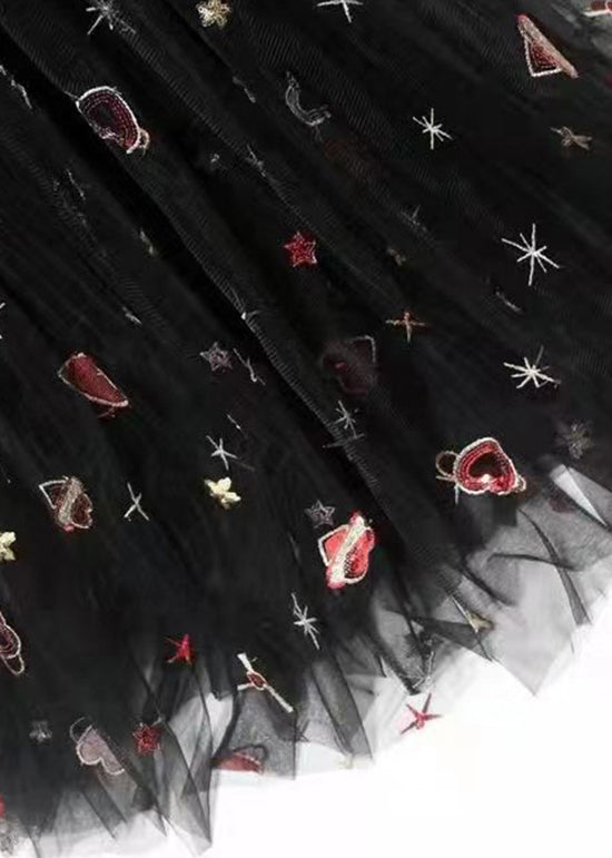 Black Print High Waist Exra Large Hem Tulle Skirts Spring