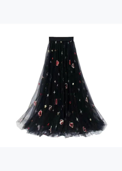 Black Print High Waist Exra Large Hem Tulle Skirts Spring