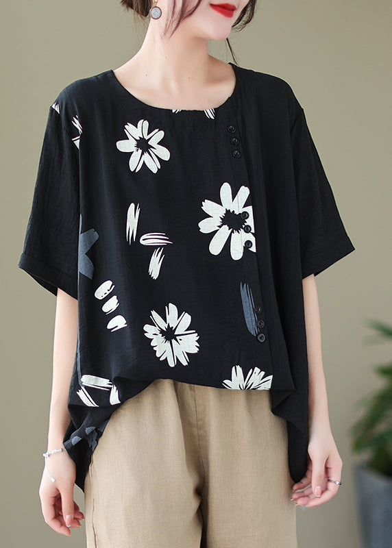 Black Print Patchwork Linen Beach Vest Summer