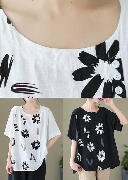 Black Print Patchwork Linen Beach Vest Summer
