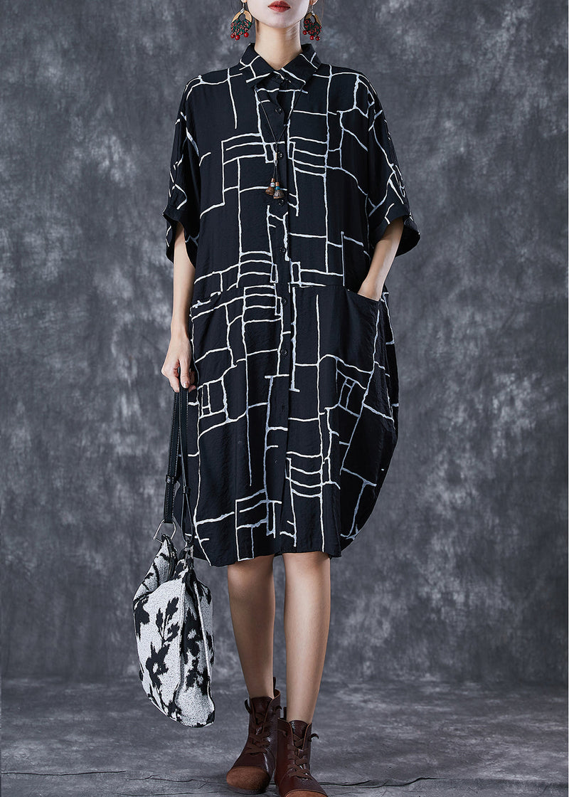 Black Print Pockets Cotton Maxi Dress Summer