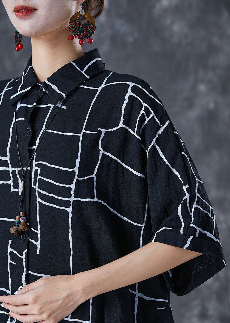 Black Print Pockets Cotton Maxi Dress Summer