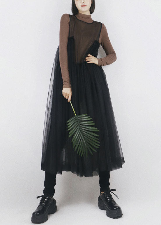 Black Ruffled Patchwork Tulle Vacation Dresses Sleeveless