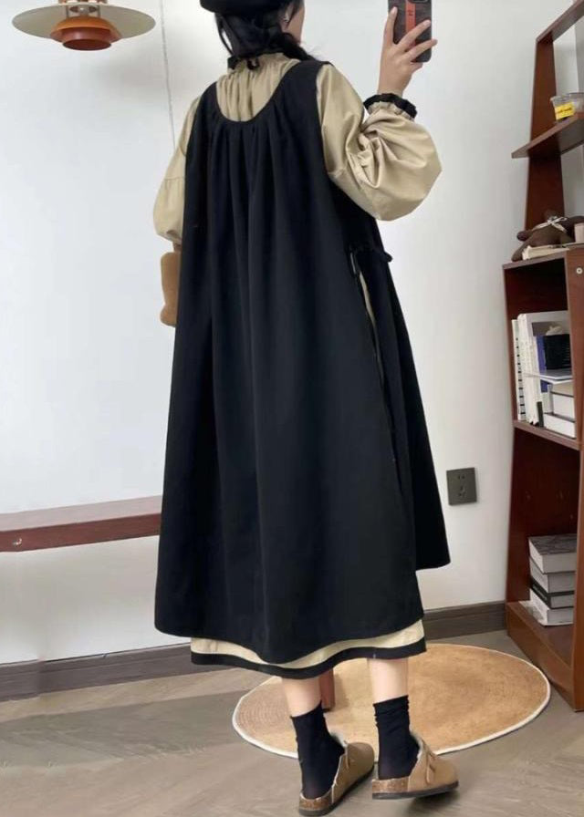 Black Ruffled Waistcoat Dress and Dress Cotton Two Pieces Set Spring