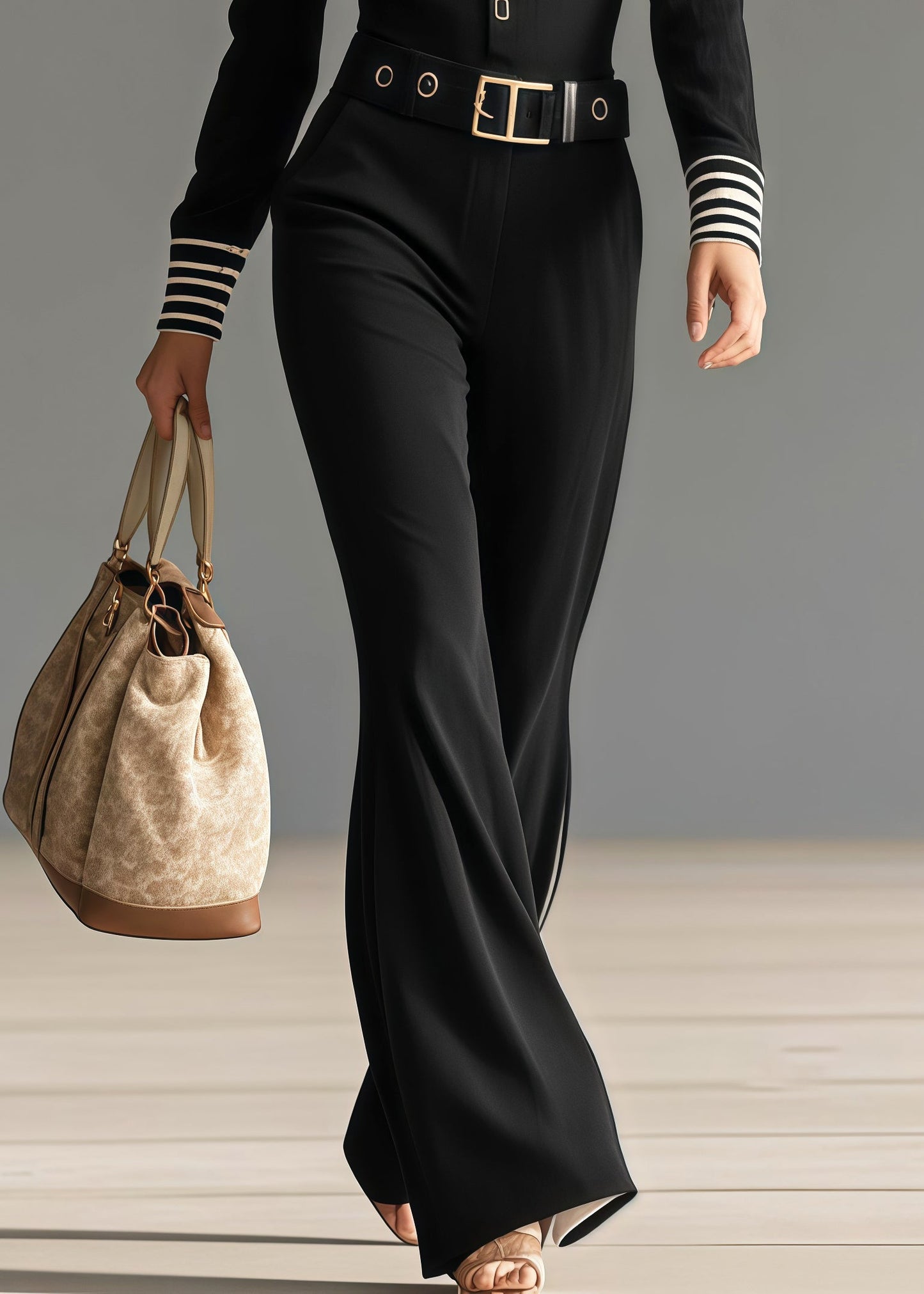 Black Tunic Patchwork Draping Chiffon Jumpsuit Spring