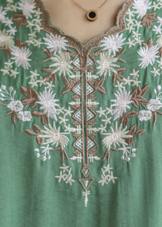 Black V Neck Embroideried Cotton Blouses Summer