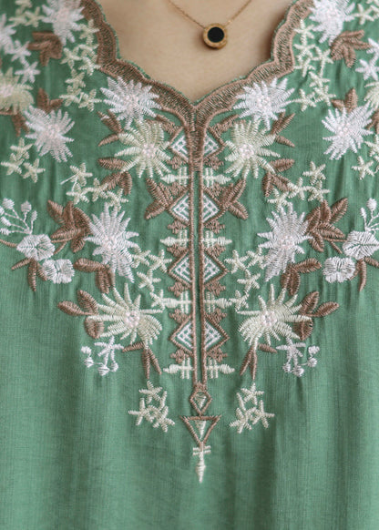 Black V Neck Embroideried Cotton Blouses Summer