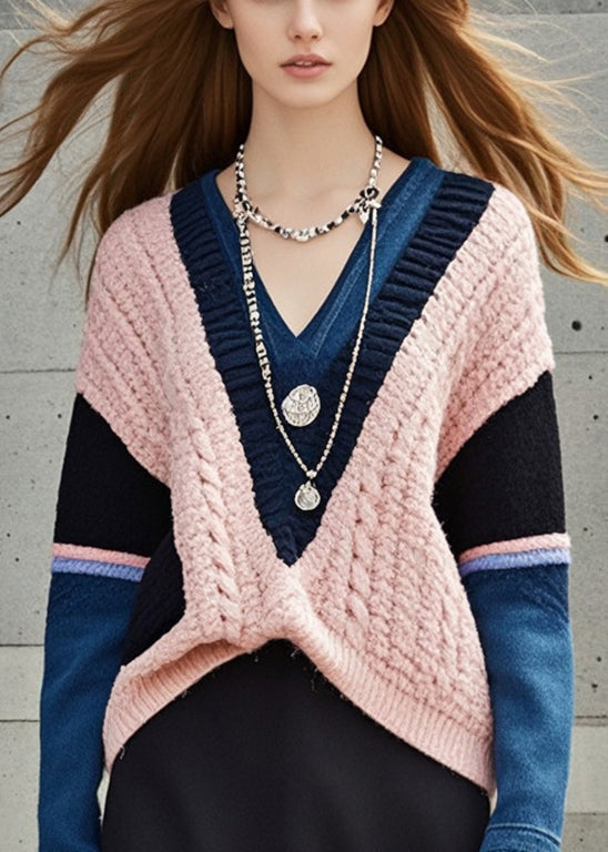 Black V Neck Patchwork Denim Knitted Dress Fall