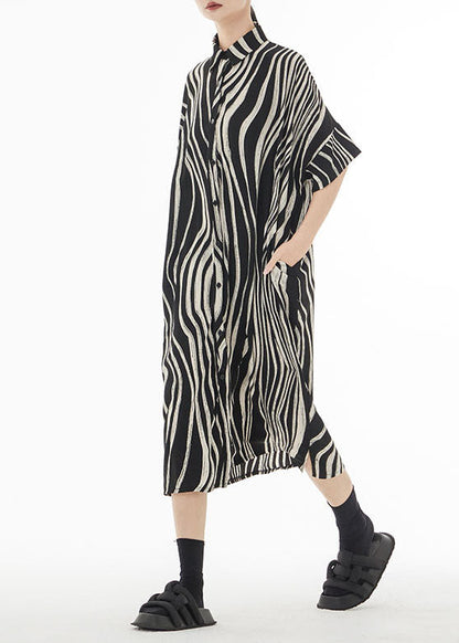 Black Zebra Pattern Oversized Cotton Shirt Dress Summer