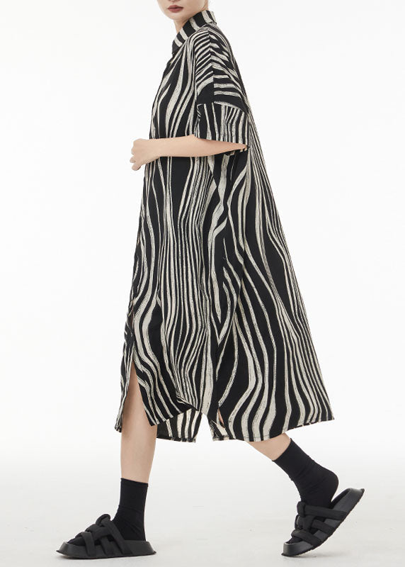 Black Zebra Pattern Oversized Cotton Shirt Dress Summer