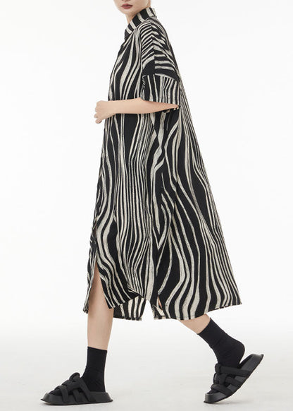 Black Zebra Pattern Oversized Cotton Shirt Dress Summer