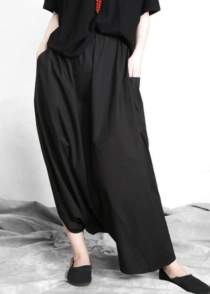 Black Asymmetrical Design Elastic Waist Summer Linen Skirts