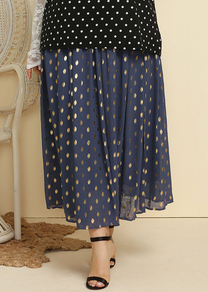 Blue Dot Print Patchwork Chiffon Pleated Skirt Summer
