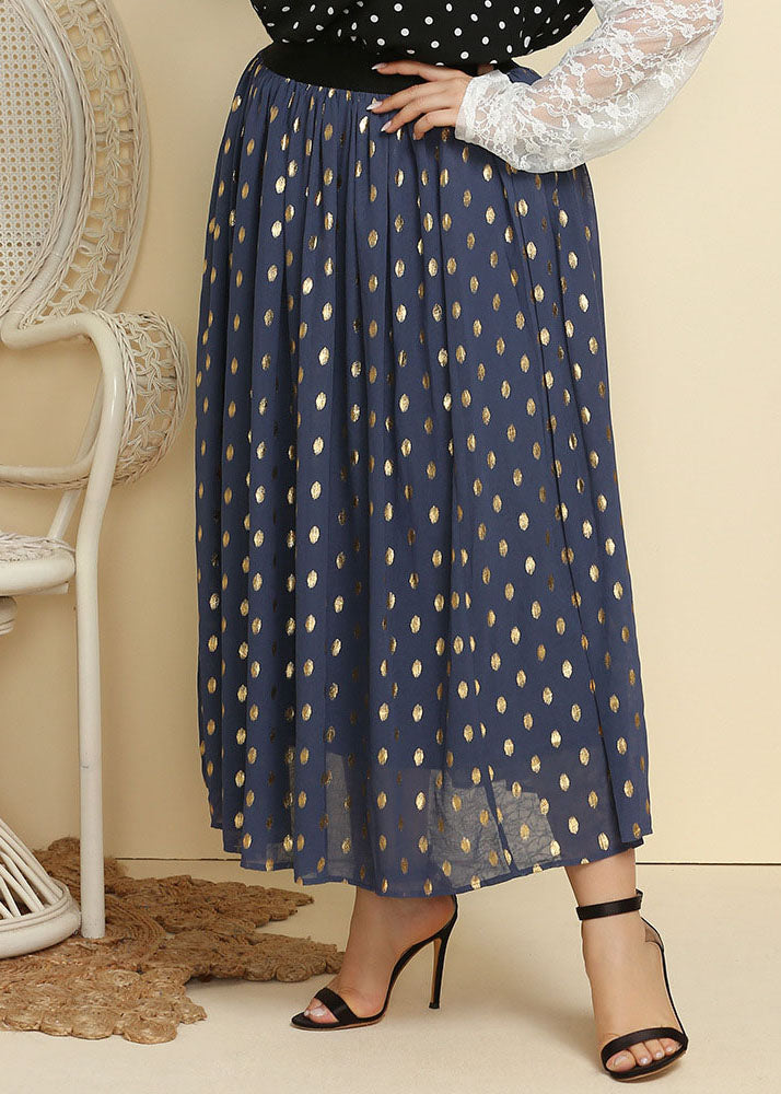 Blue Dot Print Patchwork Chiffon Pleated Skirt Summer