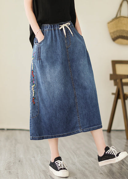 Blue Embroideried Pockets Denim Skirts Summer