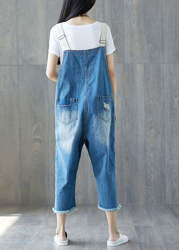 Blue Patchwork Pockets Jumpsuits Spring