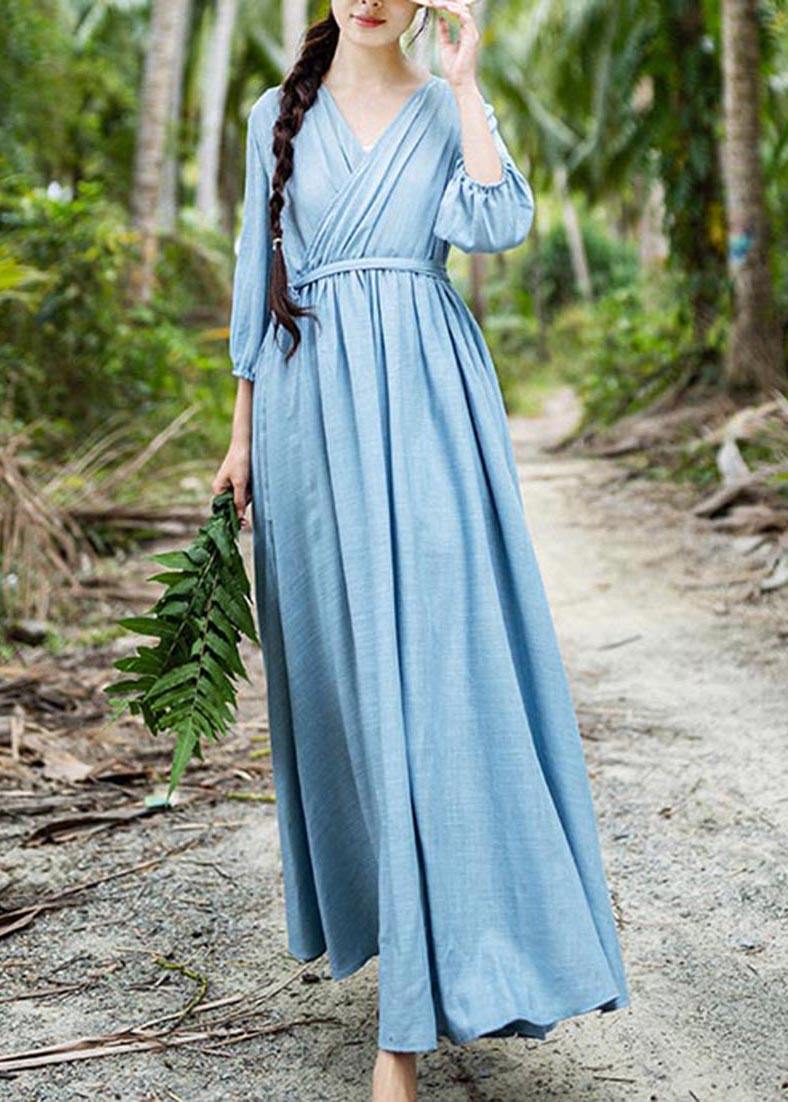 Blue Patchwork Tie Waist Party Summer Chiffon Dress