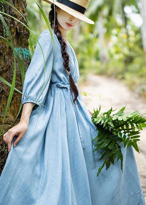 Blue Patchwork Tie Waist Party Summer Chiffon Dress