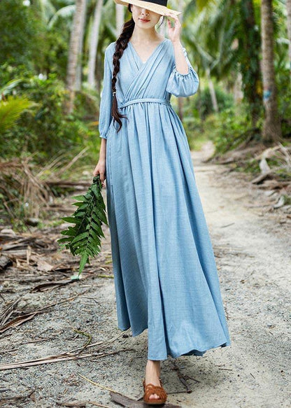 Blue Patchwork Tie Waist Party Summer Chiffon Dress