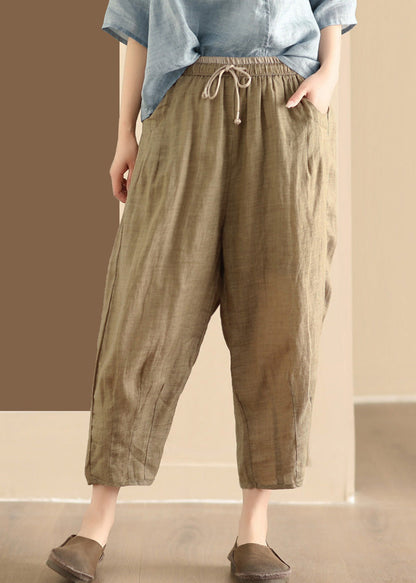 Blue Pockets Elastic Waist Linen Harem Pants Summer