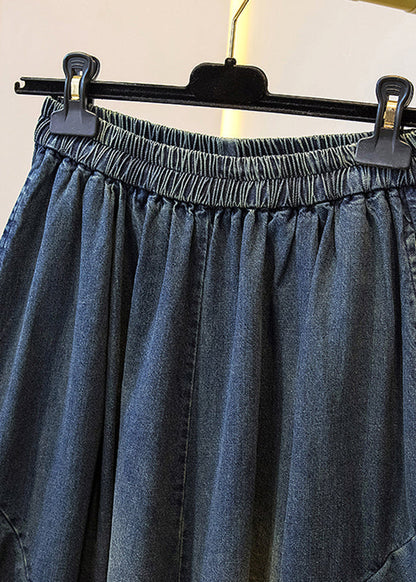 Blue Pockets Patchwork Wide Leg Denim Pants Fall