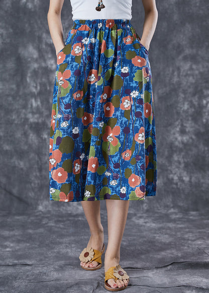 Blue Print Exra Large Hem Linen Skirt Summer