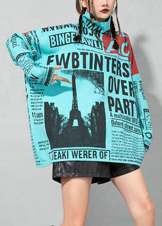 Blue Print Loose Knit Sweaters Spring