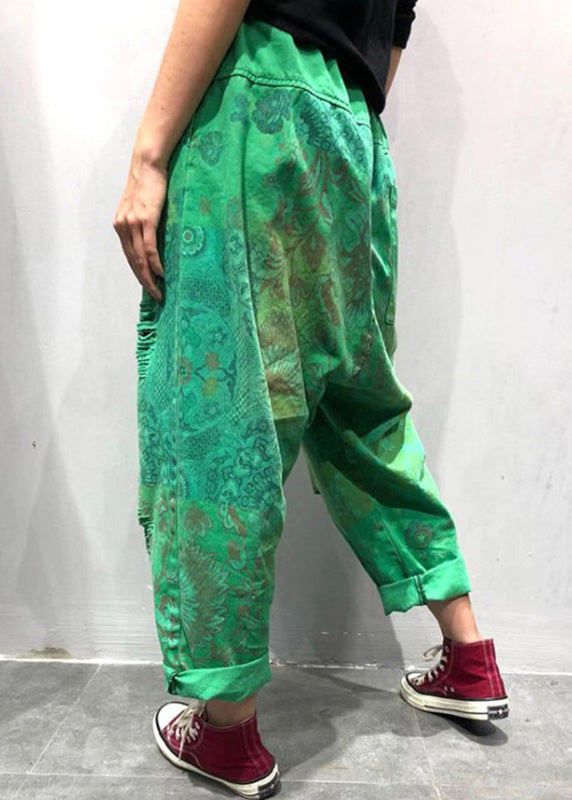 Blue Print Tie Waist Ripped Wide Leg Pants Summer