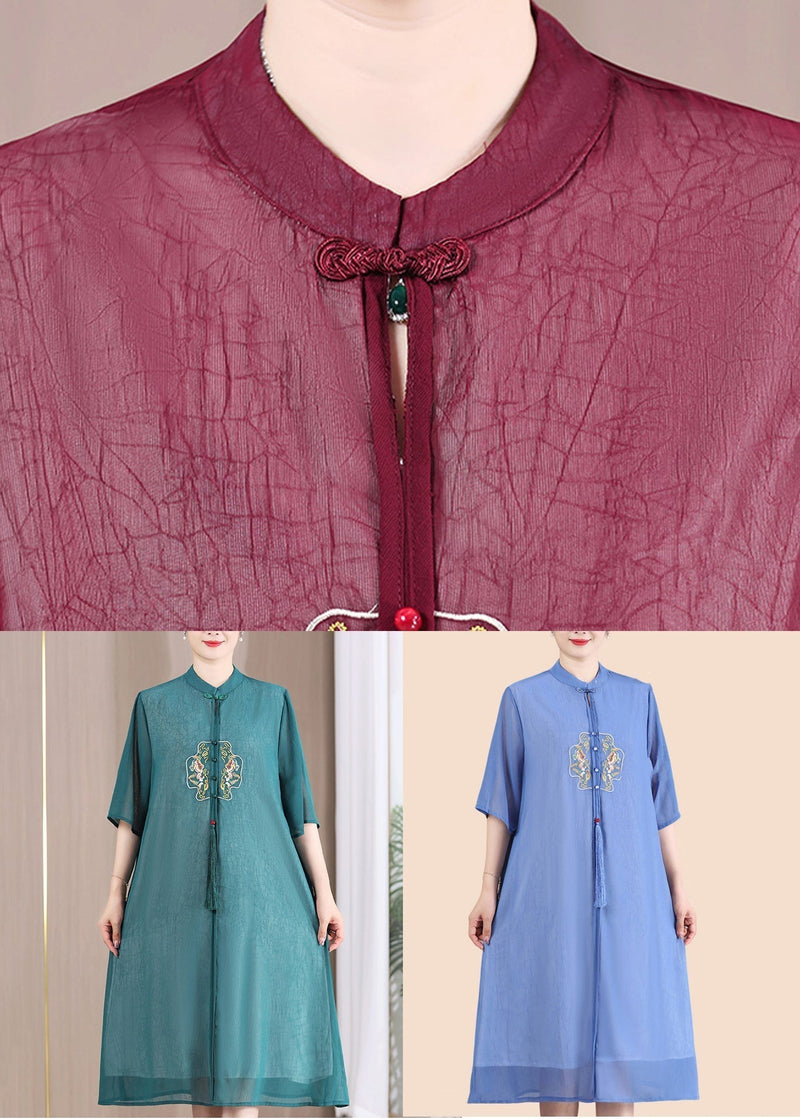 Blue Tasseled Button Patchwork Dresses Summer