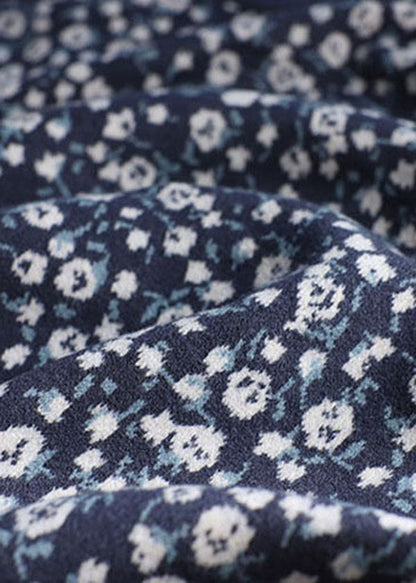 Blue V Neck Print Button Knit Cardigans Spring