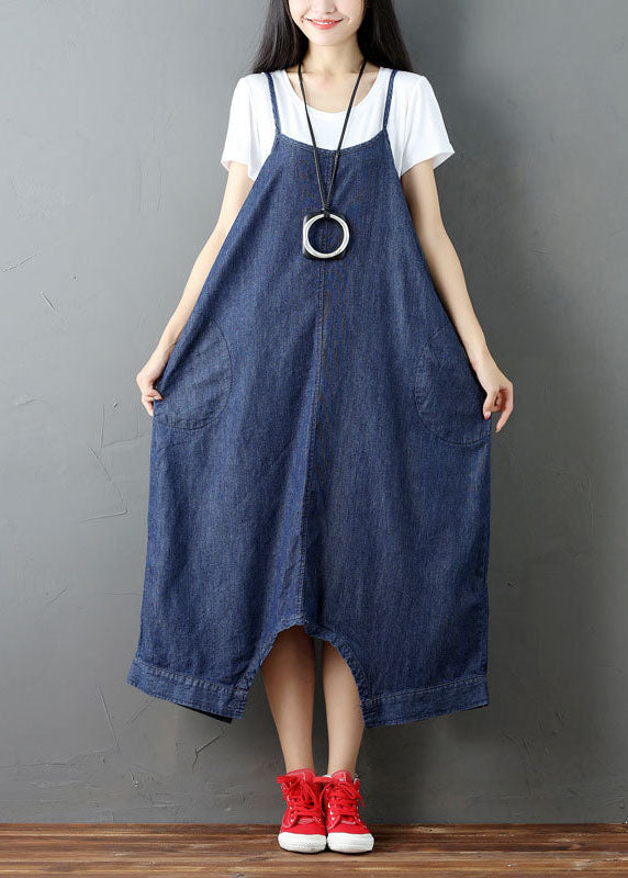 Blue Pockets Harem Pants Jumpsuits Spring