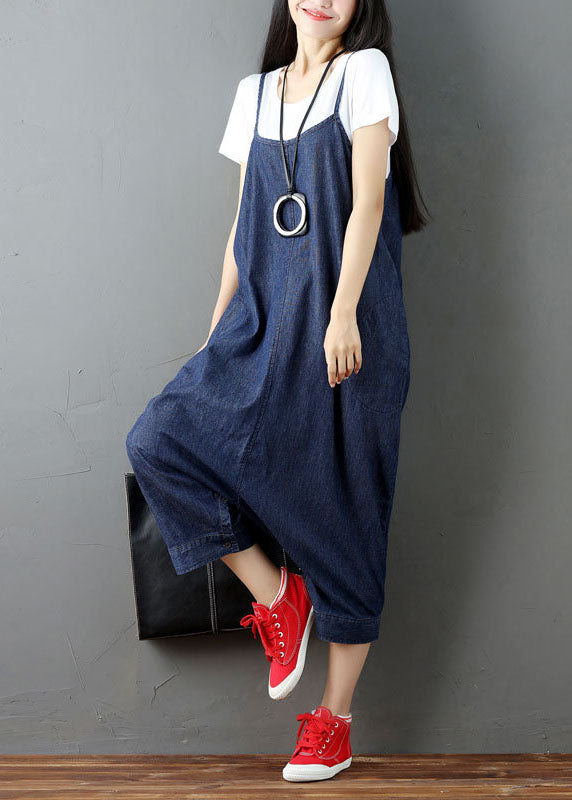 Blue Pockets Harem Pants Jumpsuits Spring
