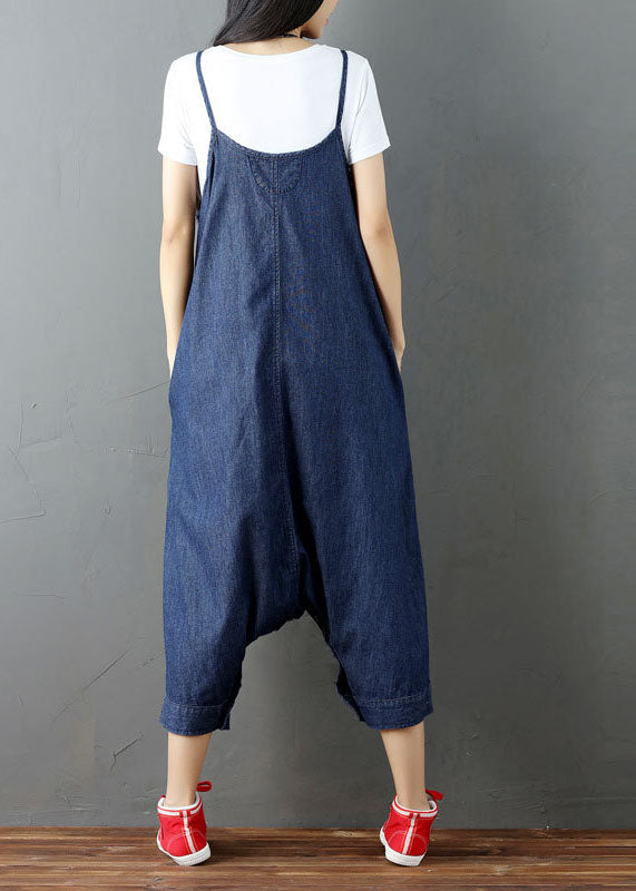 Blue Pockets Harem Pants Jumpsuits Spring