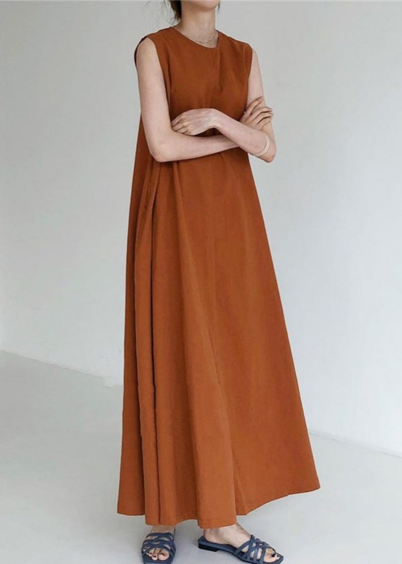 Brown Red O-neck Maxi Dresses Summer