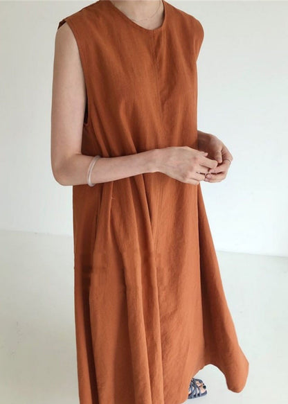 Brown Red O-neck Maxi Dresses Summer