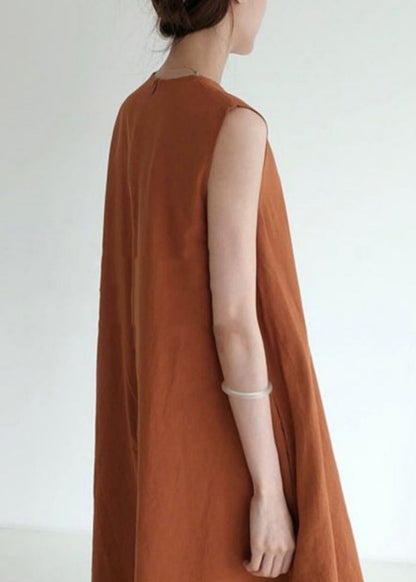 Brown Red O-neck Maxi Dresses Summer