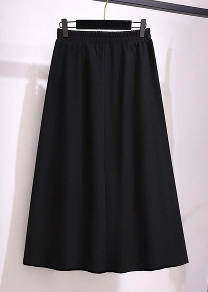 Brown Wrinkled Elastic Waist Patchwork Cotton Skirts Fall