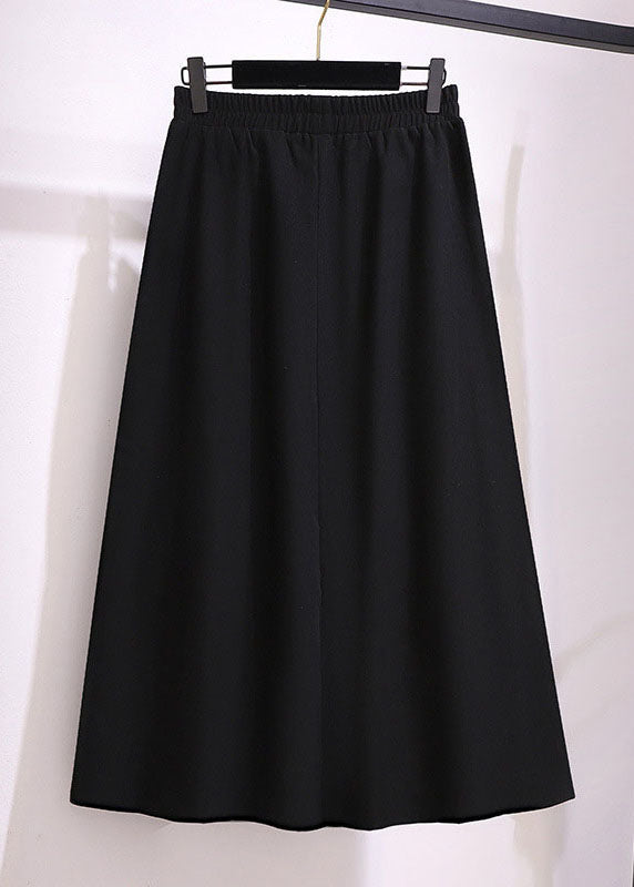 Brown Wrinkled Elastic Waist Patchwork Cotton Skirts Fall